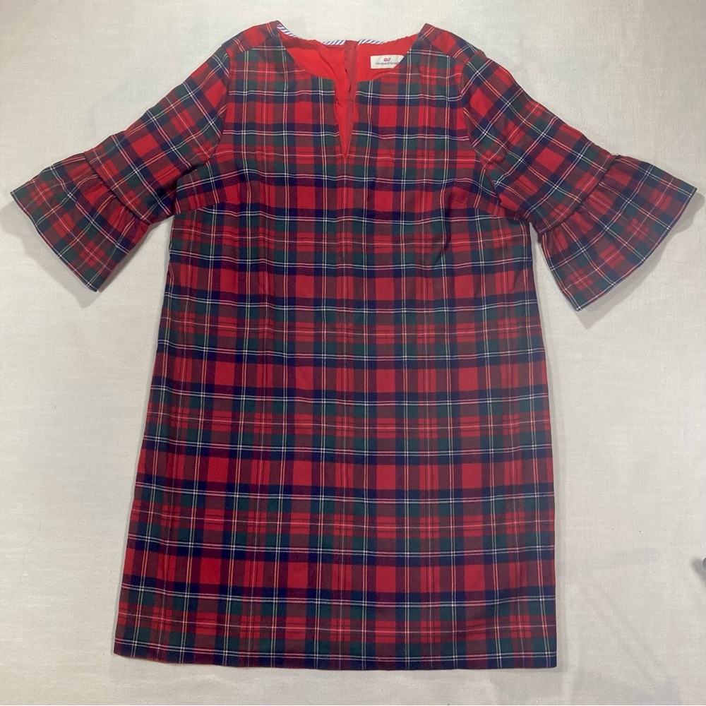 Vineyard Vines Merry Plaid Greenwich Flutter Sleeve Shift Dress - Size 12